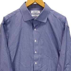 CREMIEUX Mens Navy White Houndstooth Classic Fit Pima Cotton Dress Shirt 17.5 34